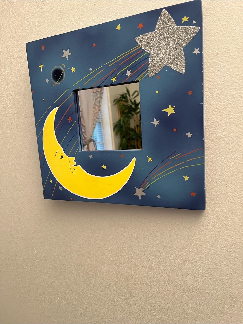 Celestial Mirror Moon Stars Picture Frame Tabletop Wall Hanging Space Kids Room